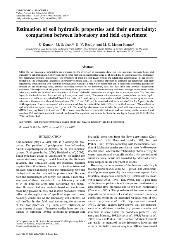 (PDF) Estimation of soil hydraulic properties and their uncertainty ...