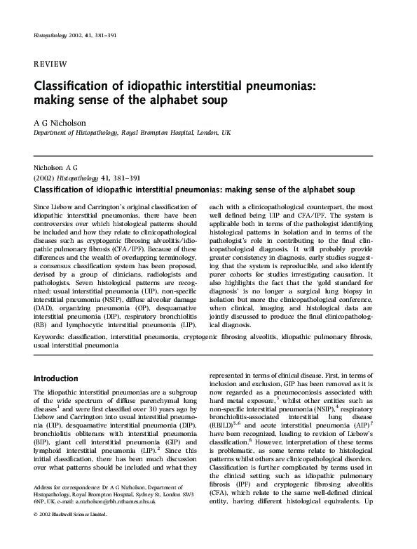 (PDF) Classification of idiopathic interstitial pneumonias: making ...