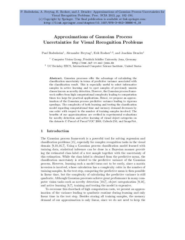 (PDF) Approximations of Gaussian Process Uncertainties for Visual ...