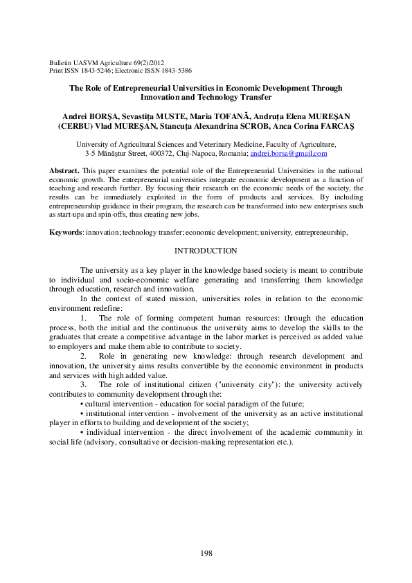 (PDF) The Role of Entrepreneurial Universities in Economic Development ...