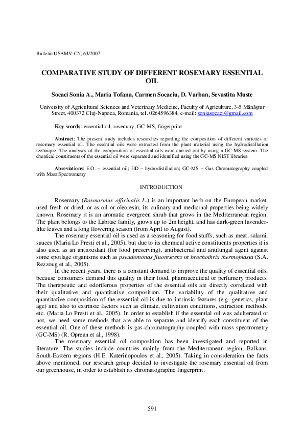 (PDF) Comparative Study of Different Rosemary Essential Oil