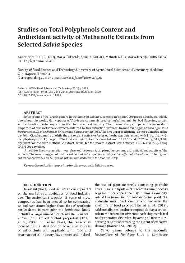 (PDF) Studies on Total Polyphenols Content and Antioxidant Activity of ...