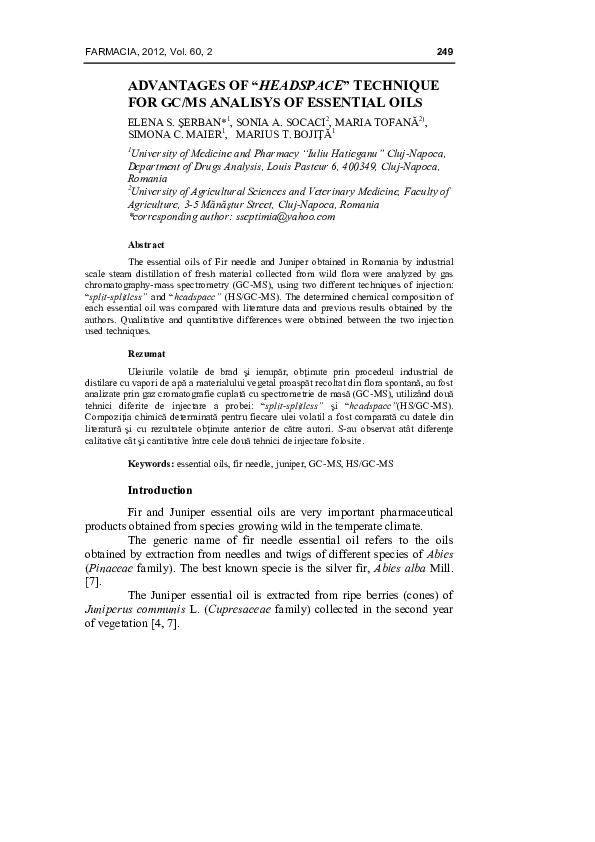 (PDF) Advantages of “Headspace” technique for GC/MS analysis of ...