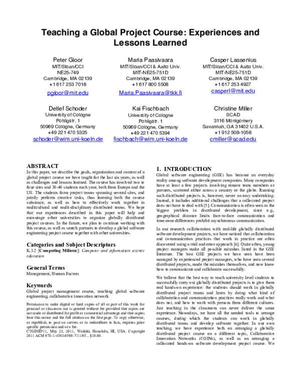 (PDF) Teaching a global project course