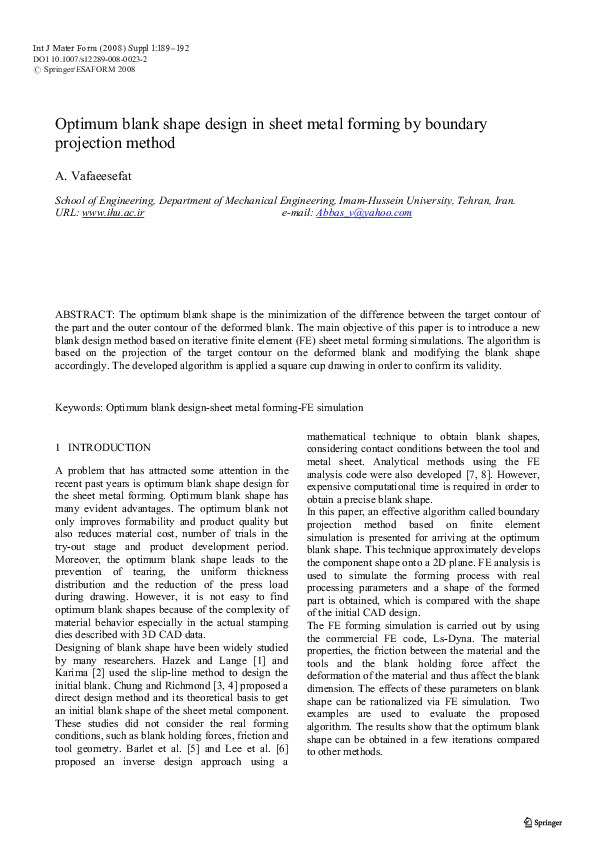 (PDF) Optimum blank shape design in sheet metal forming by boundary ...