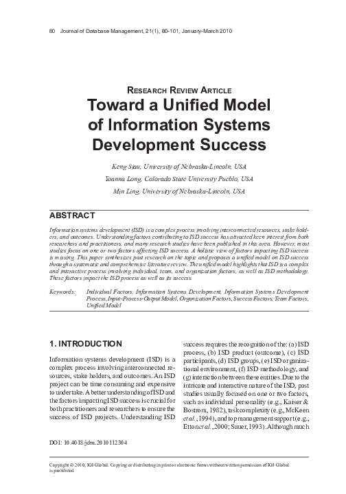 (PDF) Toward a Unified Model of Information Systems Development Success