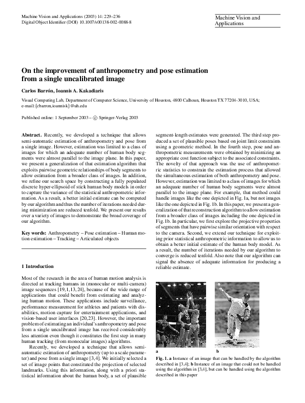 (PDF) On the improvement of anthropometry and pose estimation from a ...