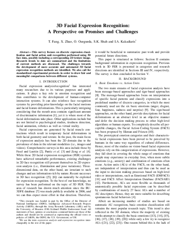 (PDF) 3D facial expression recognition: A perspective on promises and ...