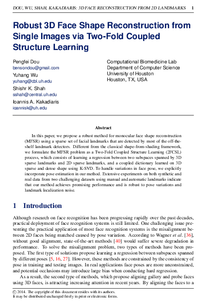 (PDF) Robust 3D Face Shape Reconstruction from Single Images via Two ...