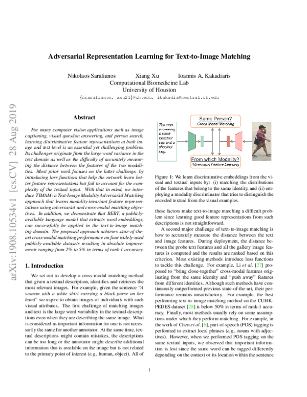 (PDF) Adversarial Representation Learning for Text-to-Image Matching