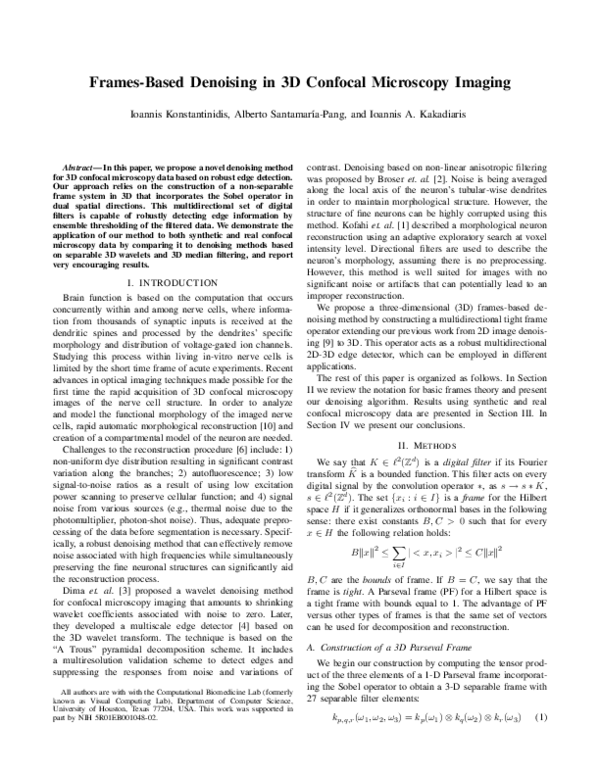(PDF) Frames-Based Denoising in 3D Confocal Microscopy Imaging