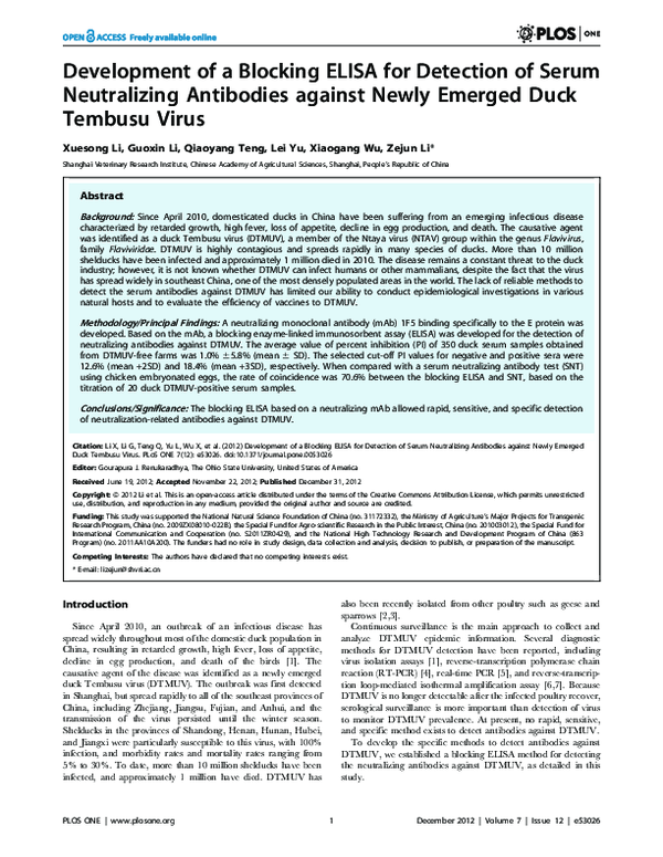 (PDF) Development of blocking ELISA for detection of antibodies against ...