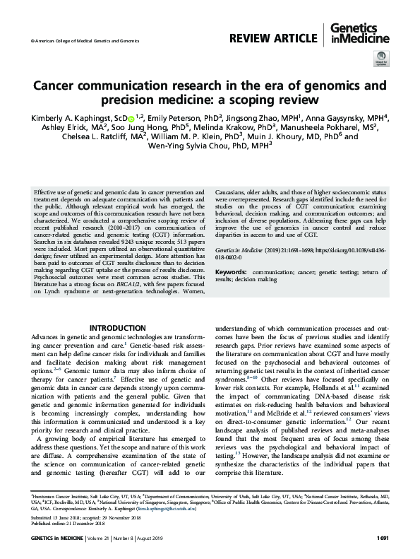 (PDF) Cancer communication research in the era of genomics and ...