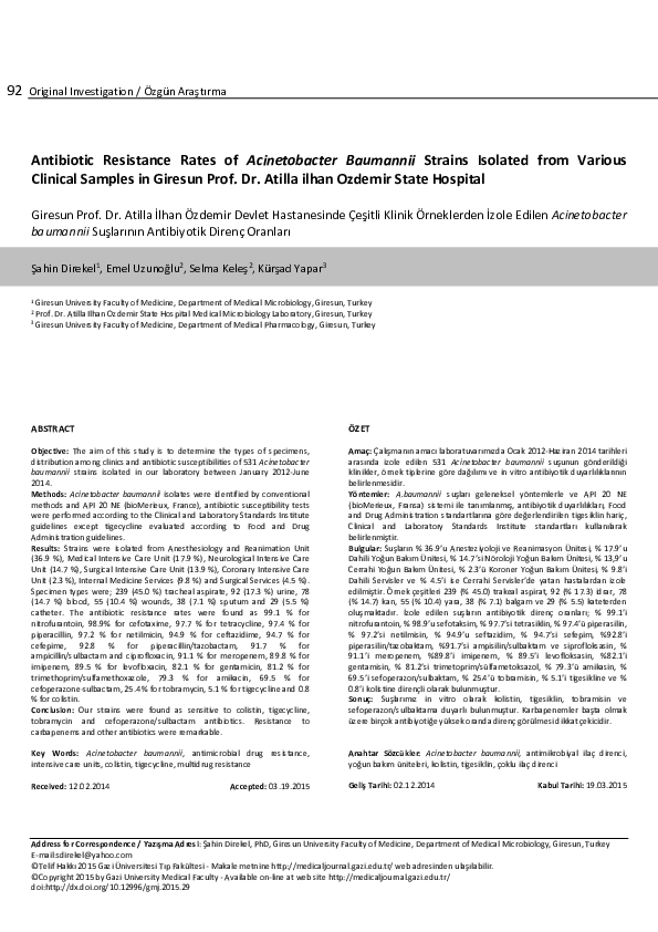 (PDF) Antibiotic Resistance Rates of Acinetobacter Baumannii Strains ...