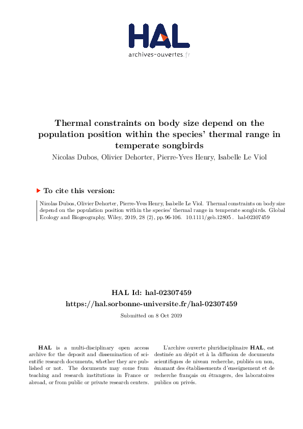 PDF) Thermal constraints on body size depend on the population's