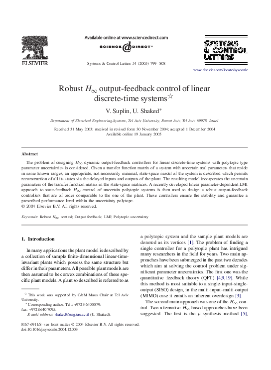 (PDF) Robust output-feedback control of linear discrete-time systems