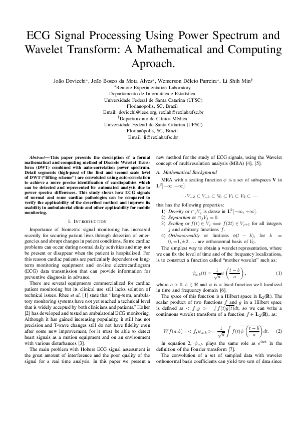 (PDF) ECG Signal Processing Using Power Spectrum and Wavelet Transform ...