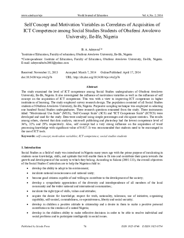 (PDF) Self Concept and Motivation Variables as Correlates of ...