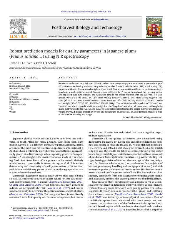 (PDF) Robust prediction models for quality parameters in Japanese plums