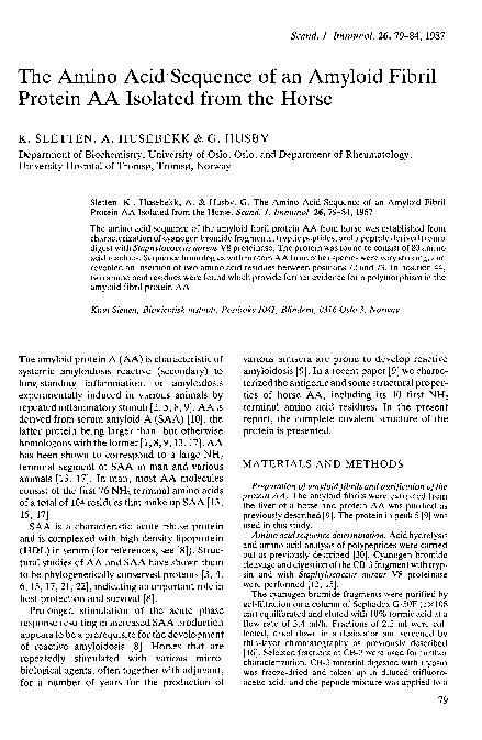 (PDF) The Amino Acid Sequence of an Amyloid Fibril Protein AA Isolated ...