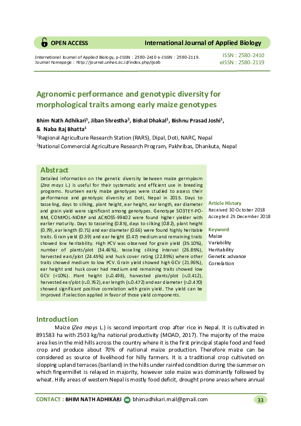 (PDF) Agronomic performance and genotypic diversity for morphological ...