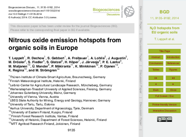 (PDF) Nitrous oxide emission hotspots from organic soils in Europe