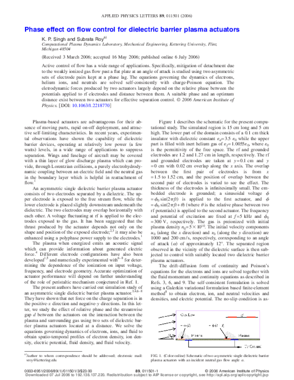 (PDF) Phase effect on flow control for dielectric barrier plasma actuators