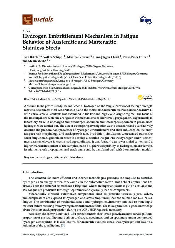 (PDF) Hydrogen Embrittlement Mechanism in Fatigue Behavior of ...