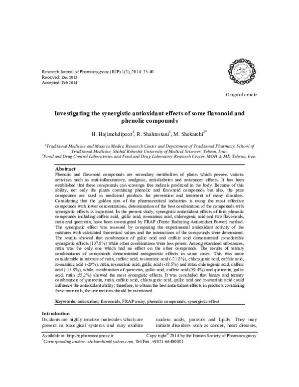 (PDF) Investigating the synergistic antioxidant effects of some ...