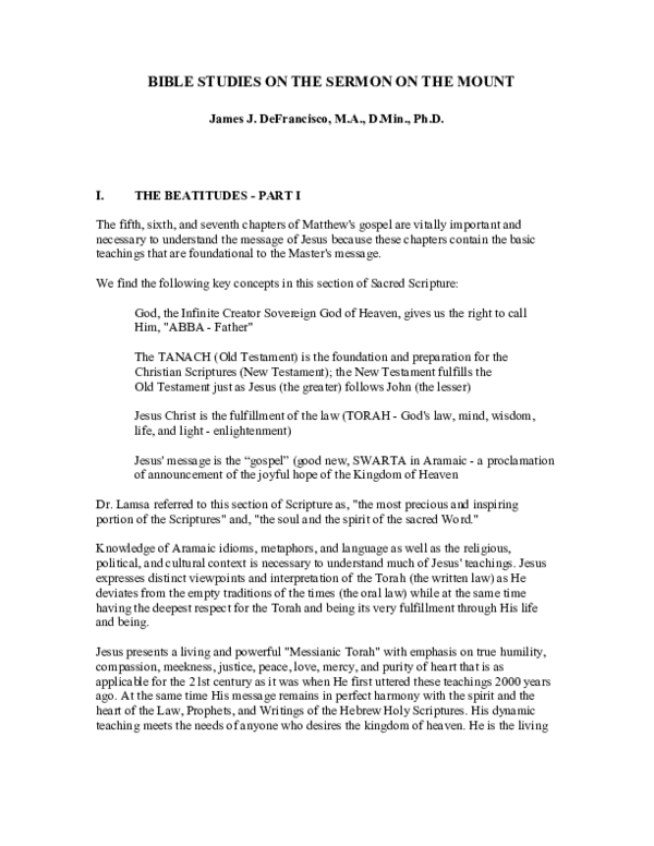 BIBLE STUDIES ON THE SERMON ON THE MOUNT