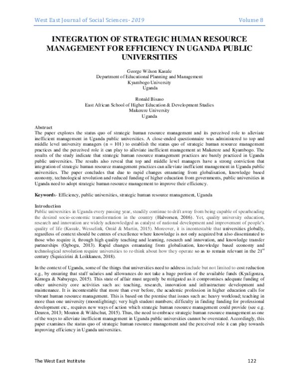 (PDF) Integration Of Strategic Human Resource Management For Efficiency ...