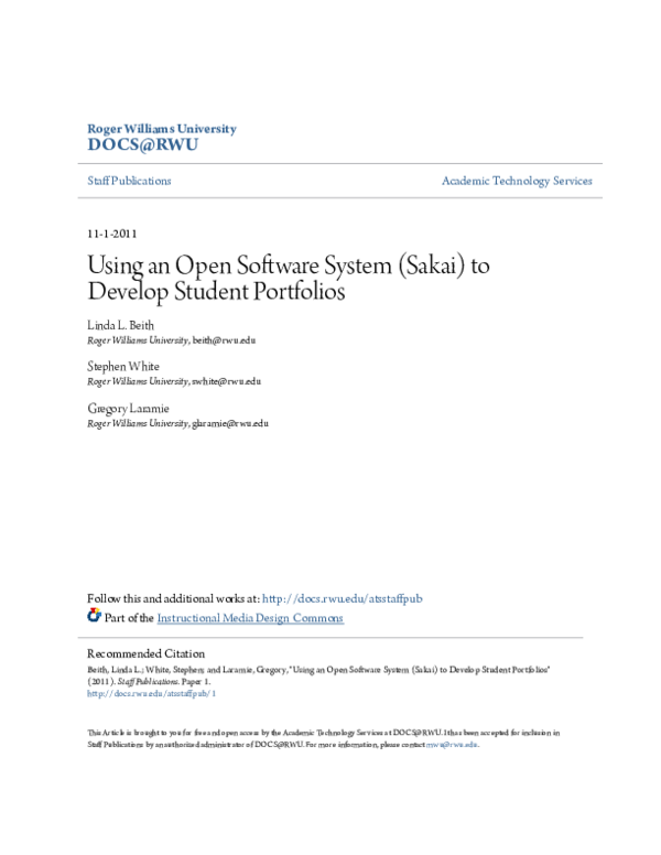 (PDF) Using an Open Software System (Sakai) to Develop Student Portfolios