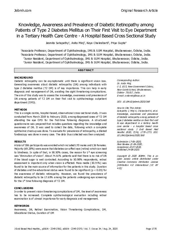 (PDF) Knowledge, Awareness and Prevalence of Diabetic Retinopathy among ...