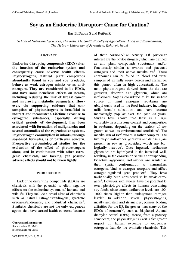 (PDF) Soy as an Endocrine Disruptor Cause for Caution? Ram Reifen Academia.edu