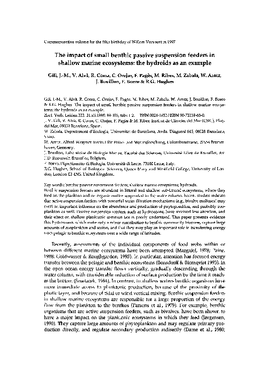 (PDF) The impact of small benthic passive suspension feeders in shallow