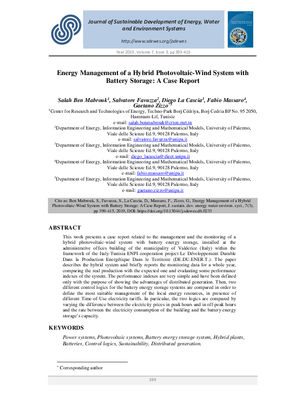 (PDF) Energy Management of a Hybrid Photovoltaic-Wind System with ...