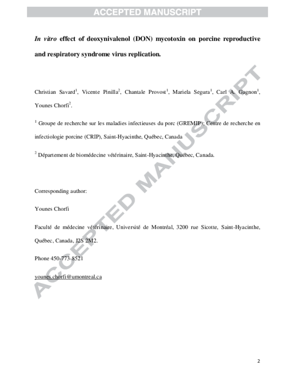 (PDF) In vitro effect of deoxynivalenol (DON) mycotoxin on porcine ...