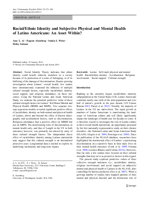 (PDF) Racial/Ethnic Identity and Subjective Physical and Mental Health ...