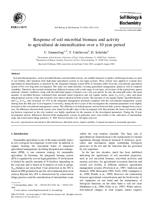 (PDF) Response of soil microbial biomass and activity to agricultural ...