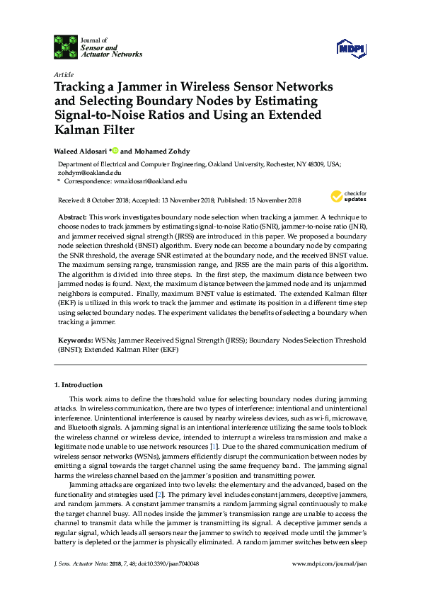 (PDF) Tracking a Jammer in Wireless Sensor Networks and Selecting ...