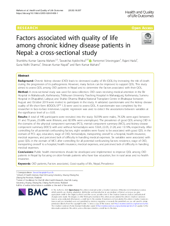 (PDF) Factors associated with quality of life among cancer patients in ...