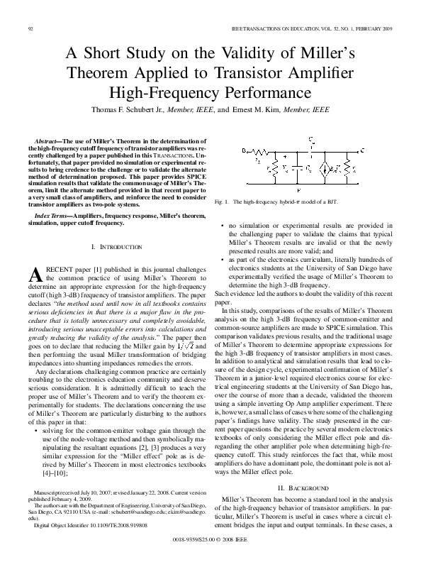 (PDF) A Short Study on the Validity of Miller's Theorem Applied to ...