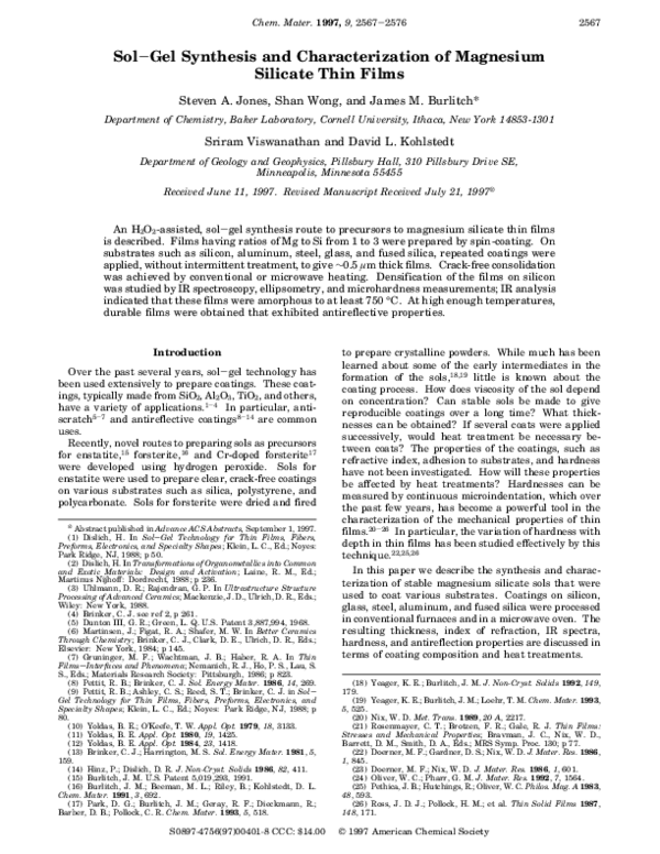 (PDF) Sol−Gel Synthesis and Characterization of Magnesium Silicate Thin ...