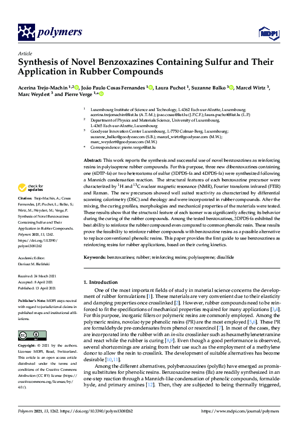 (PDF) Synthesis of Novel Benzoxazines Containing Sulfur and Their ...