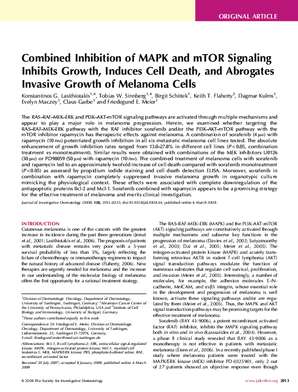 (PDF) Combined Inhibition of MAPK and mTOR Signaling Inhibits Growth ...
