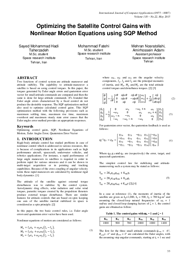 (PDF) Optimizing the Satellite Control Gains with Nonlinear Motion ...