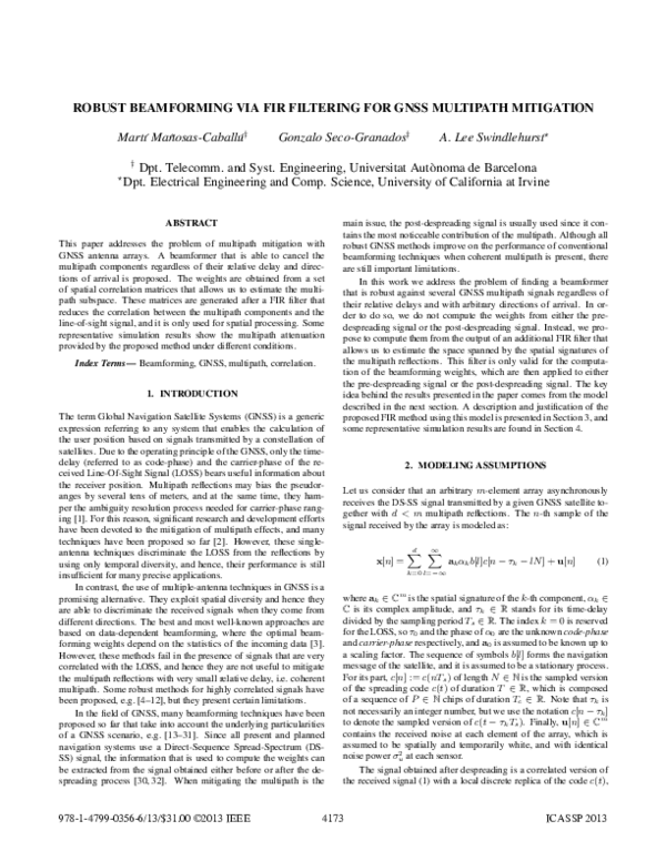 (PDF) Robust beamforming via FIR filtering for GNSS multipath mitigation