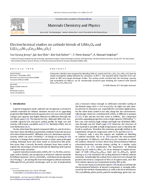 (PDF) Electrochemical studies on cathode blends of LiMn2O4 and Li[Li1 ...