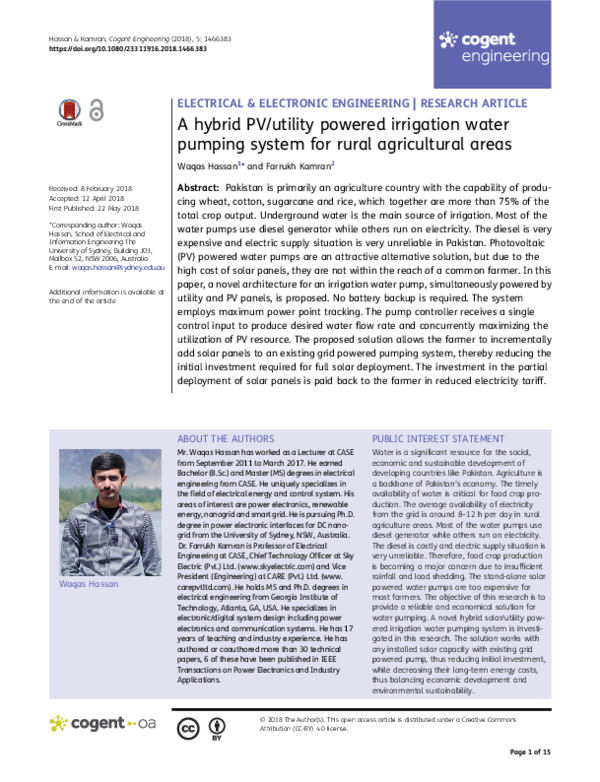 (PDF) A hybrid PV/utility powered irrigation water pumping system for ...