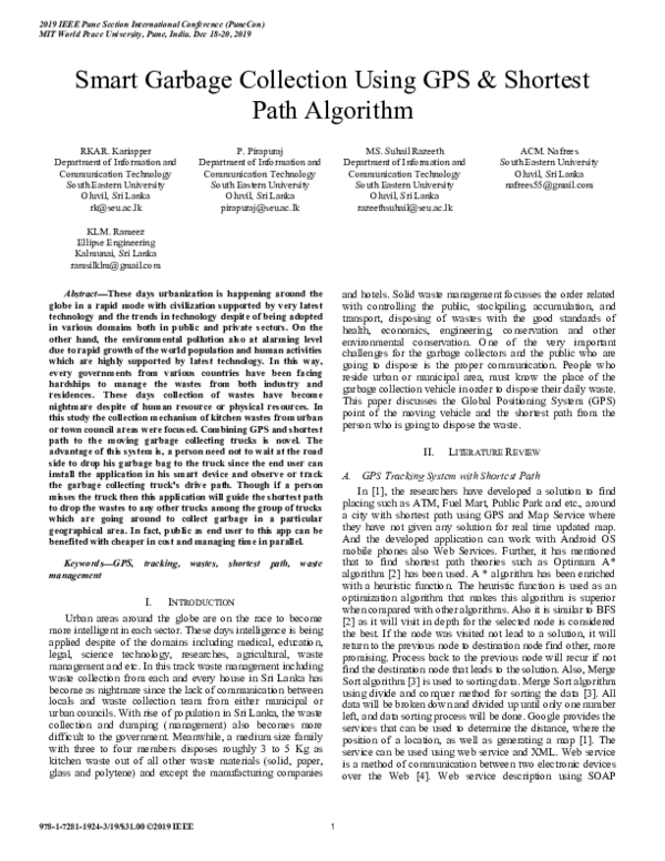 (PDF) Smart Garbage Collection Using GPS & Shortest Path Algorithm